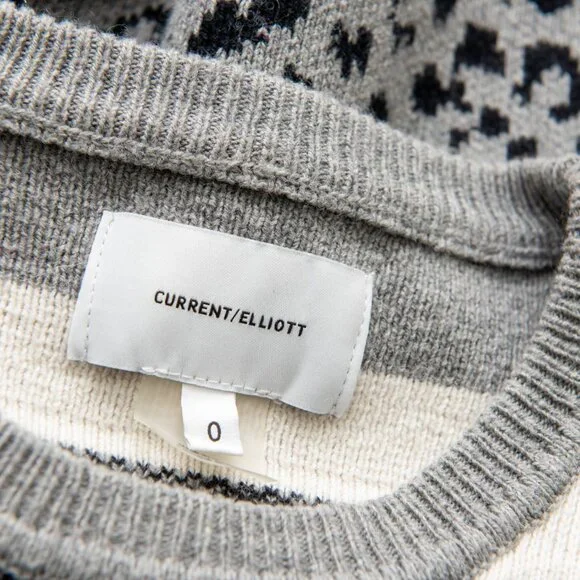 Current/Elliott The Duvall Sweater Animal Leopard Print Cream Grey Size 0 XS - Picture 4 of 6